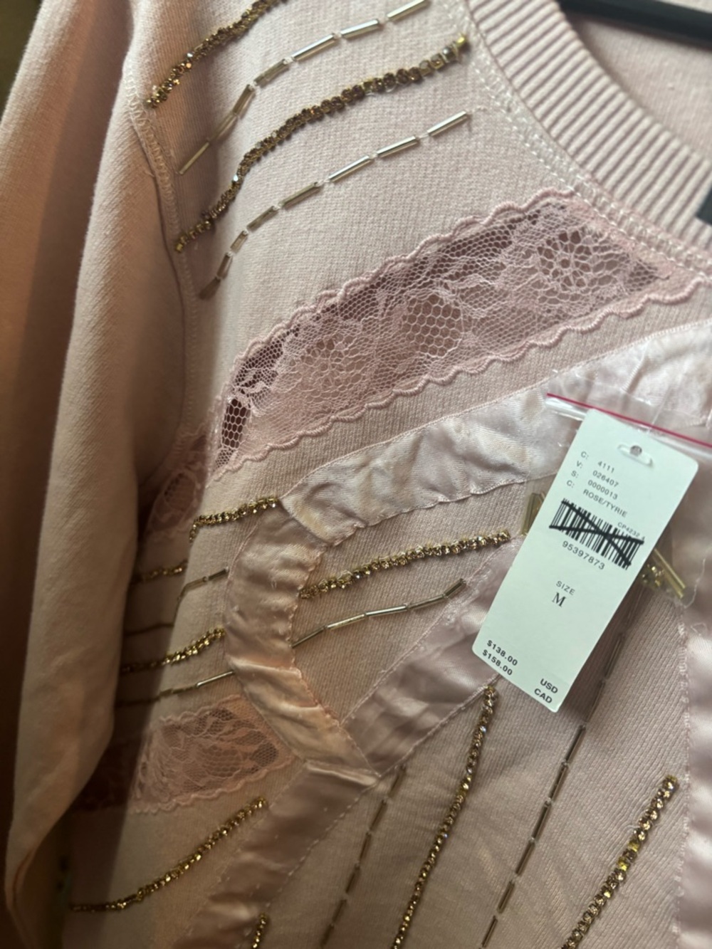 Anthropologie Blush Pink Crewneck Sweater with Satin Detail - Picture 3 of 8